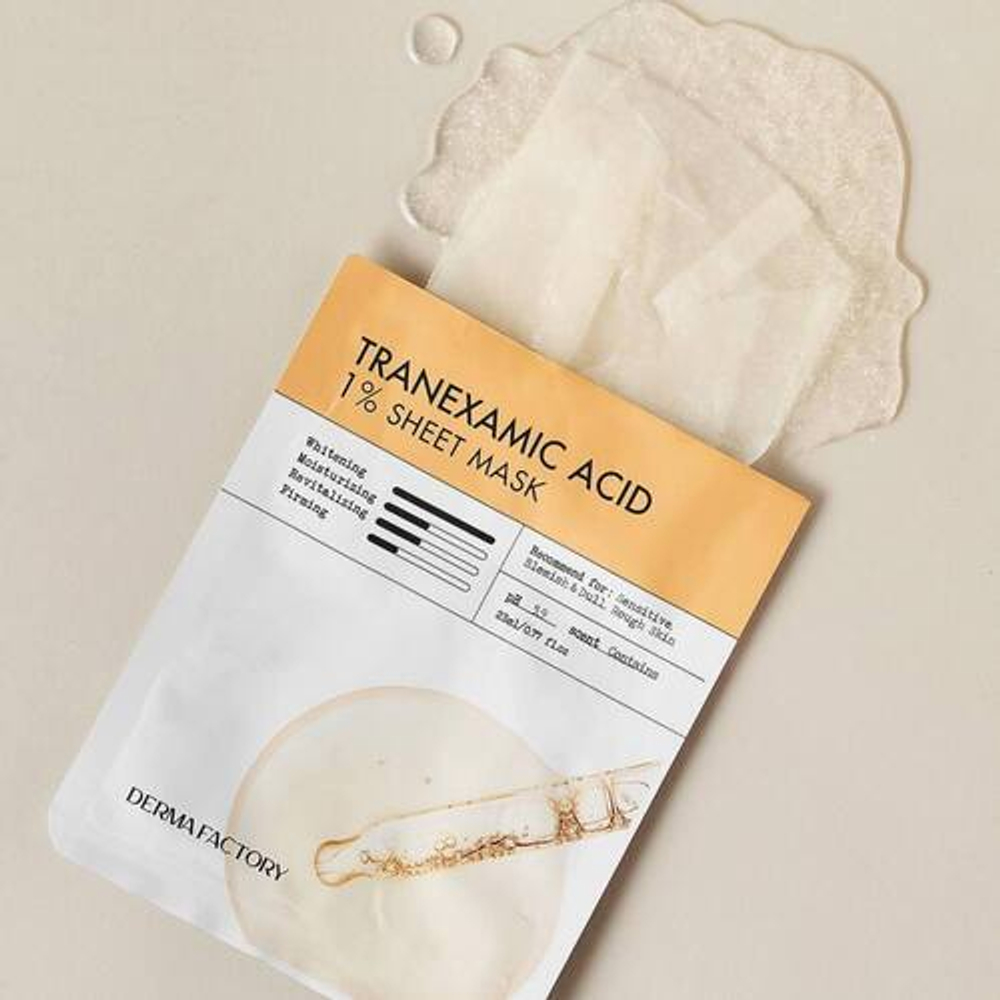 Derma Factory Выравнивающая тон кожи тканевая маска с транексамовой кислотой - Tranexamic acid 1% sheet mask, 23мл