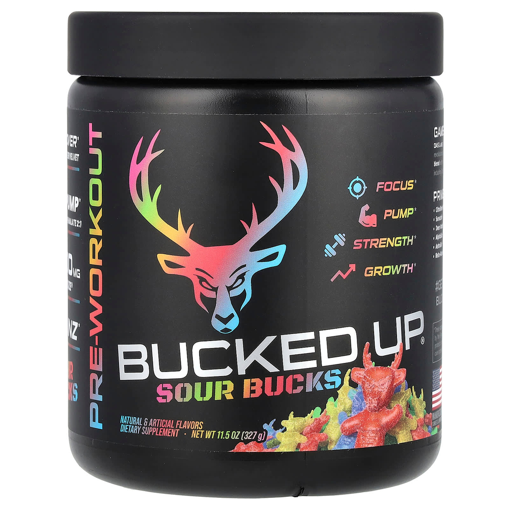 Bucked Up, предтренировочный комплекс, Sour Bucks, кислые жевательные конфеты, 327 г (11,5 унции)