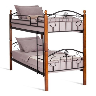 Кровать BOLERO двухярусная- дерево гевея/металл, 90*200 см (bunk bed), красный дуб/черный