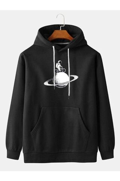 Универсальные бренды унисекс Черная толстовка с капюшоном с принтом космонавта