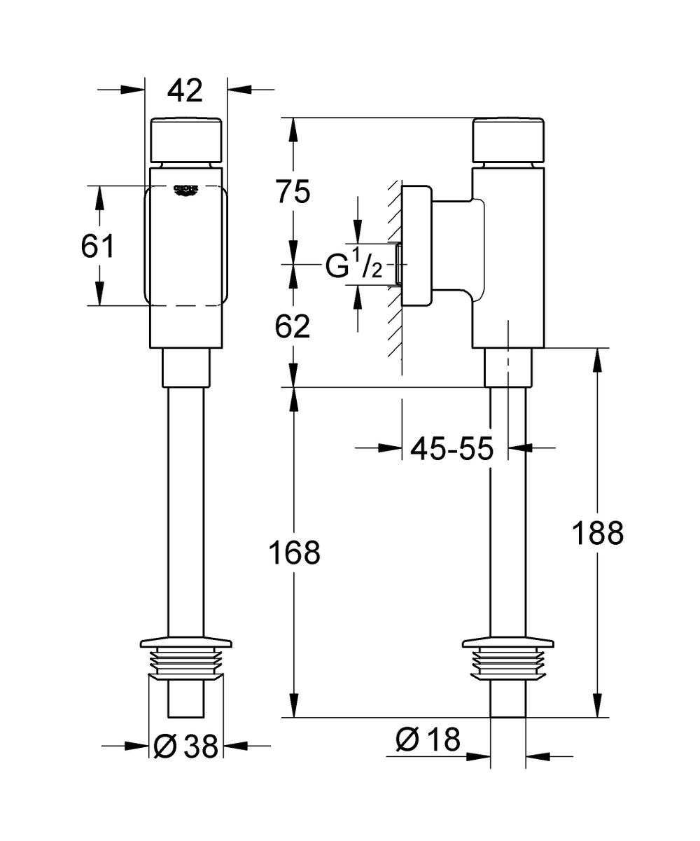 Смывное устройство для писсуара (механическое) GROHE Rondo 37346000