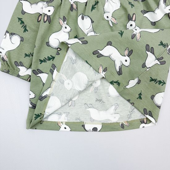 Платье хлопковое "Нежные зайчики" оливковый хаки