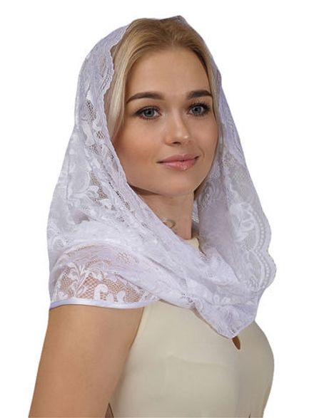 Церковный неспадающий снуд Пион (белый) / в храм/ на венчание/ капор на крестины с заколкой