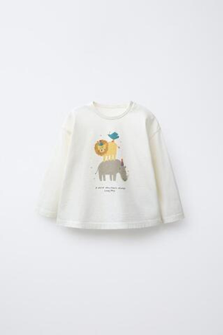 ZARA ФУТБОЛКА С АНИМАЛИСТИЧЕСКИМ ПРИНТОМ, ЭКРЮ