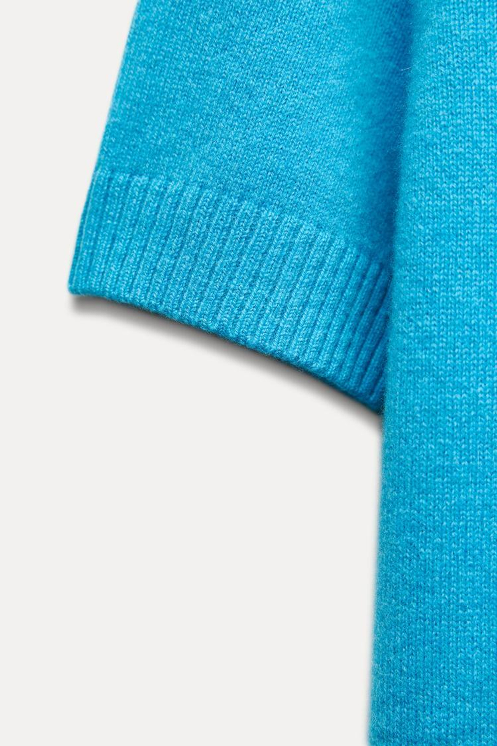 ZARA БАЗОВЫЙ ТОП ИЗ 100% ШЕРСТИ С КОРОТКИМИ РУКАВАМИ, СИНИЙ