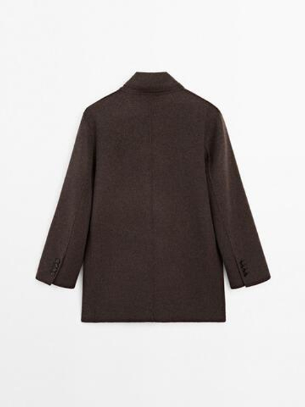Massimo Dutti Пальто из смесовой шерсти с воротником в стиле смокинг, шоколадный