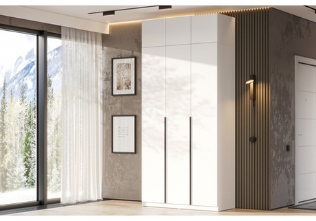 Шкаф Woodville Даиго с антресолью белый текстурный комплектация 2