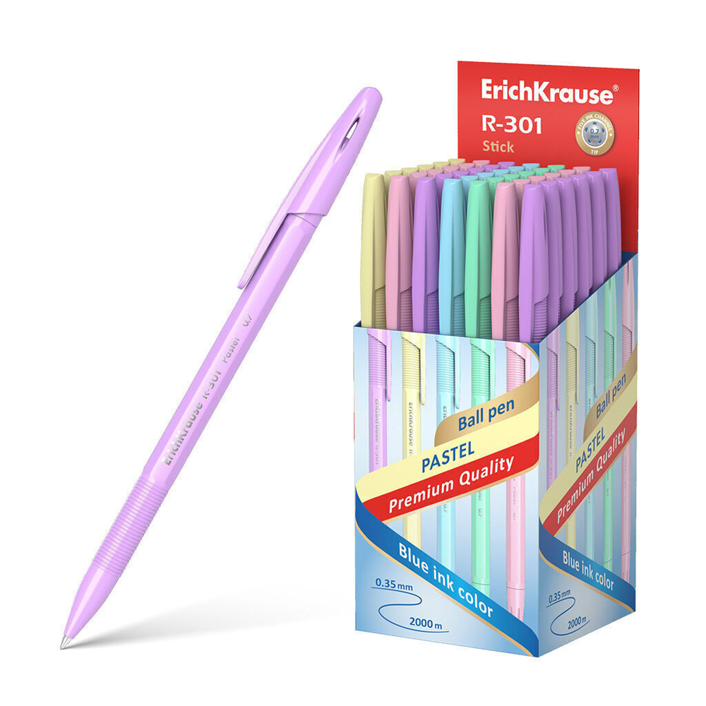 Ручка шар. ЕК R-301 Stick Pastel синяя, 0,7мм, пласт.корп.ассорти