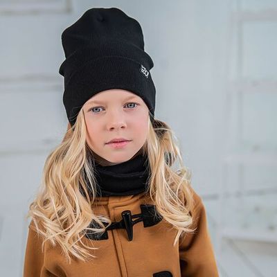 Two-ply jersey hat &amp; snood set - Black