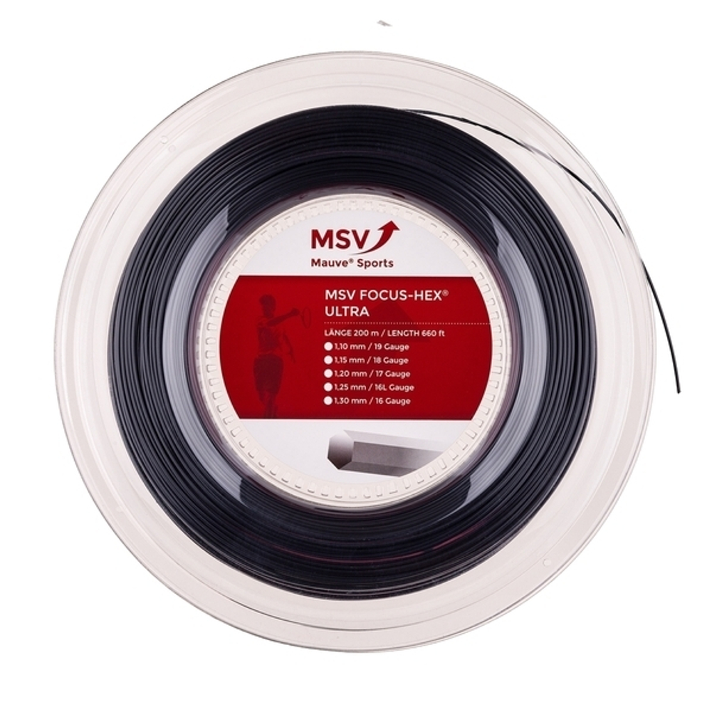 Теннисная струна MSV Focus HEX Ultra, 1,25, 200м (черный)