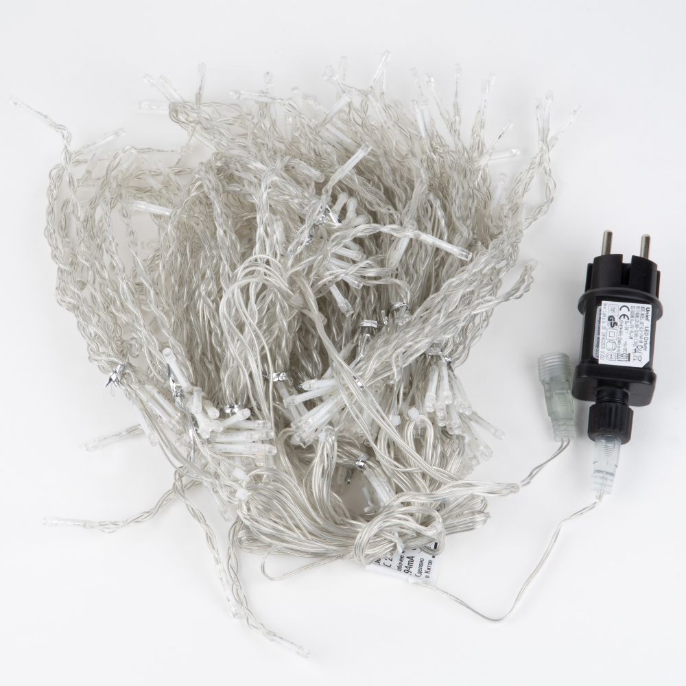 ULD-C3020-264-TTK WARM WHITE IP44 Занавес светодиодный с эффектом мерцания. 3х2м. 264 светодиода. Теплый белый свет. Провод прозрачный. TM Uniel