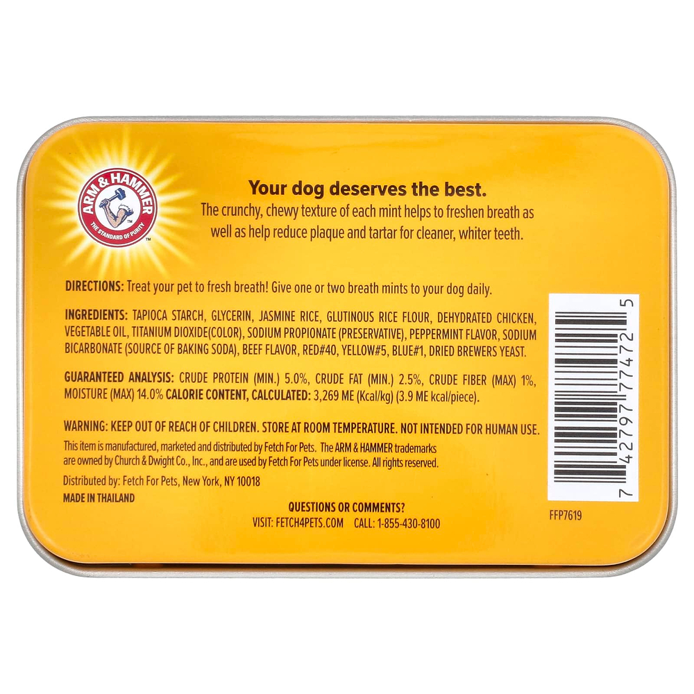Arm & Hammer, леденцы от зубного камня, для собак, со вкусом свежей мяты, говядина, 40 леденцов, 48,2 г (1,7 унции)