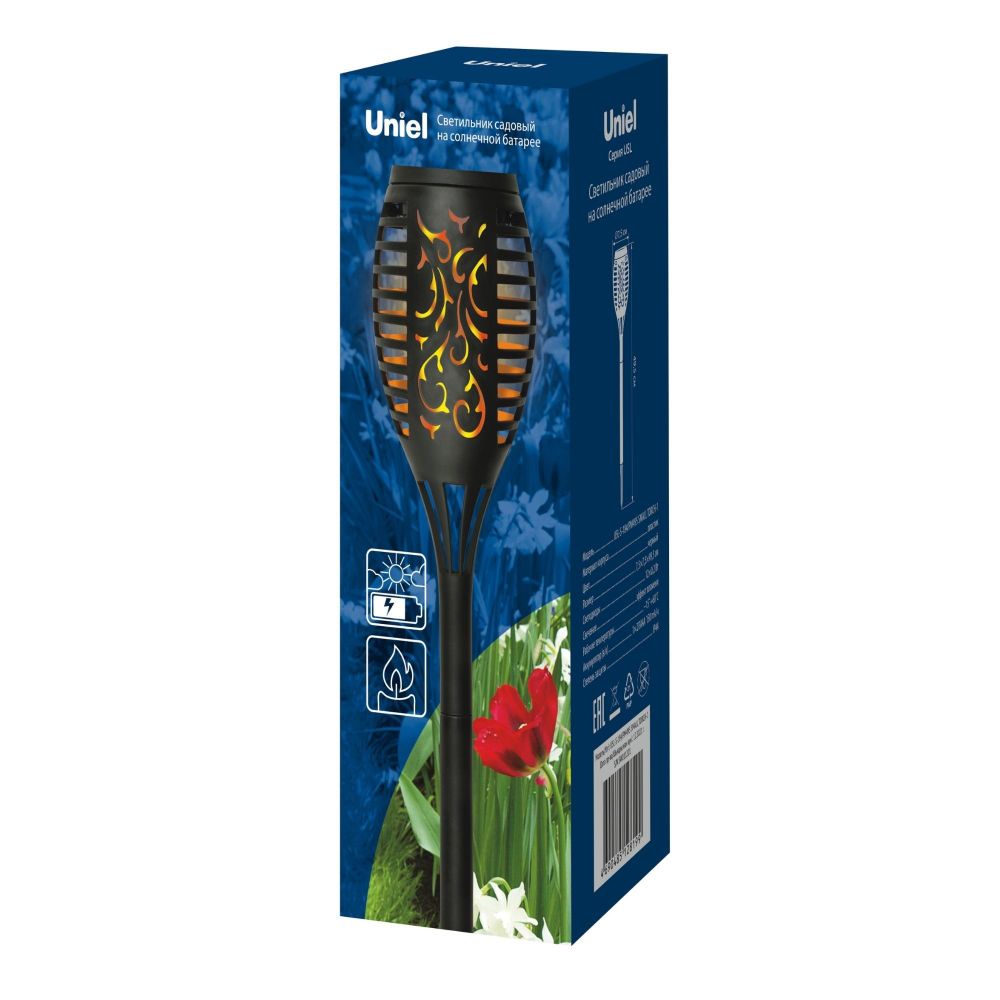 USL-S-184-PM495 SMALL TORCH-1 Садовый светильник на солнечной батарее Маленький факел-1. 12 светодиодов. Эффект пламени. 1x2-3ААА Ni-Mh аккумулятор в-к. IP44. TM Uniel.
