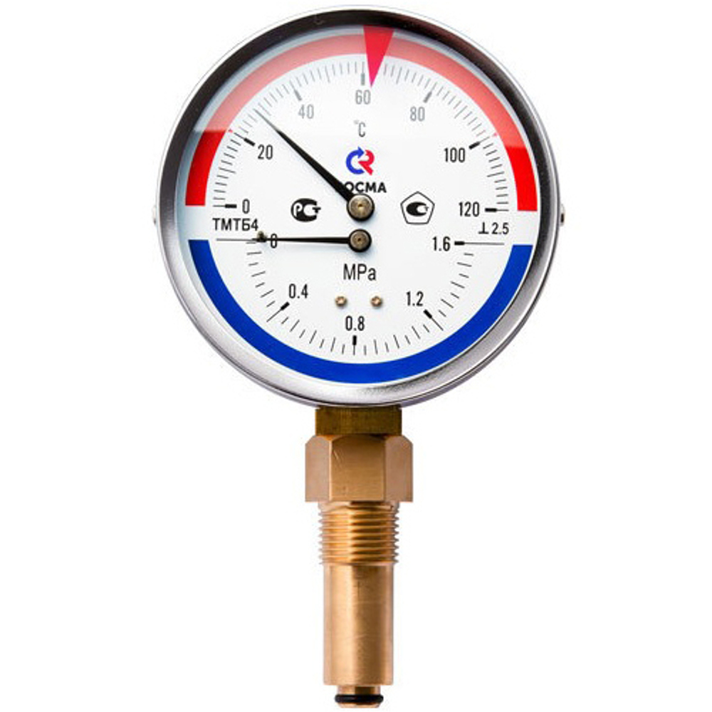 Термоманометр 80х1/2 150С 1,6МПа ТМТБ-31Р.1 шток 46мм (нижнее радиальное подкл.) РОСМА