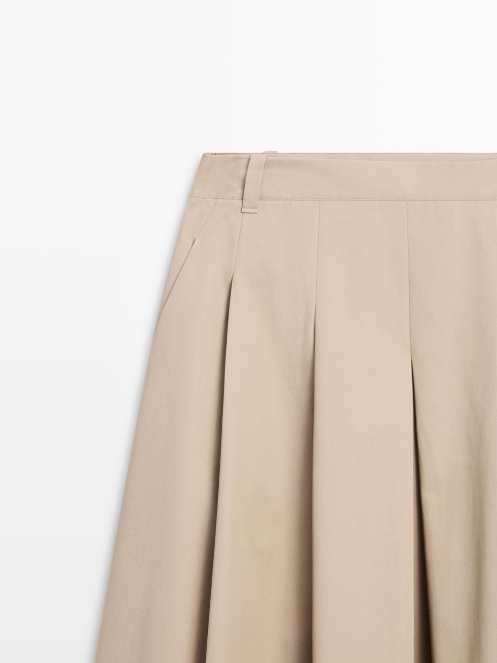 Massimo Dutti Юбка миди со складками-плиссе, песочный