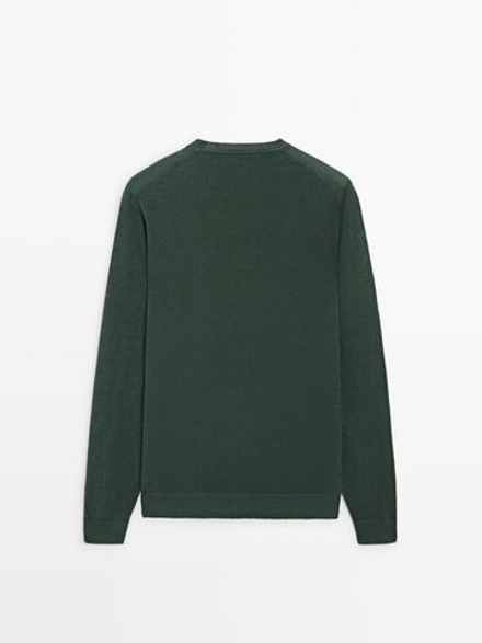 Massimo Dutti Вязаный льняной свитер с круглым вырезом, бутылочный