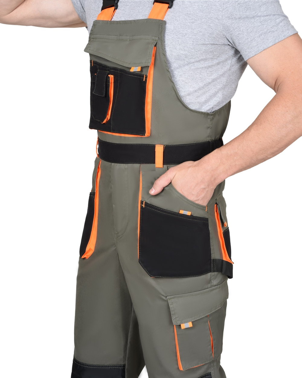 Костюм "Стрейч" куртка п/к оливковый с оранжевым и черным