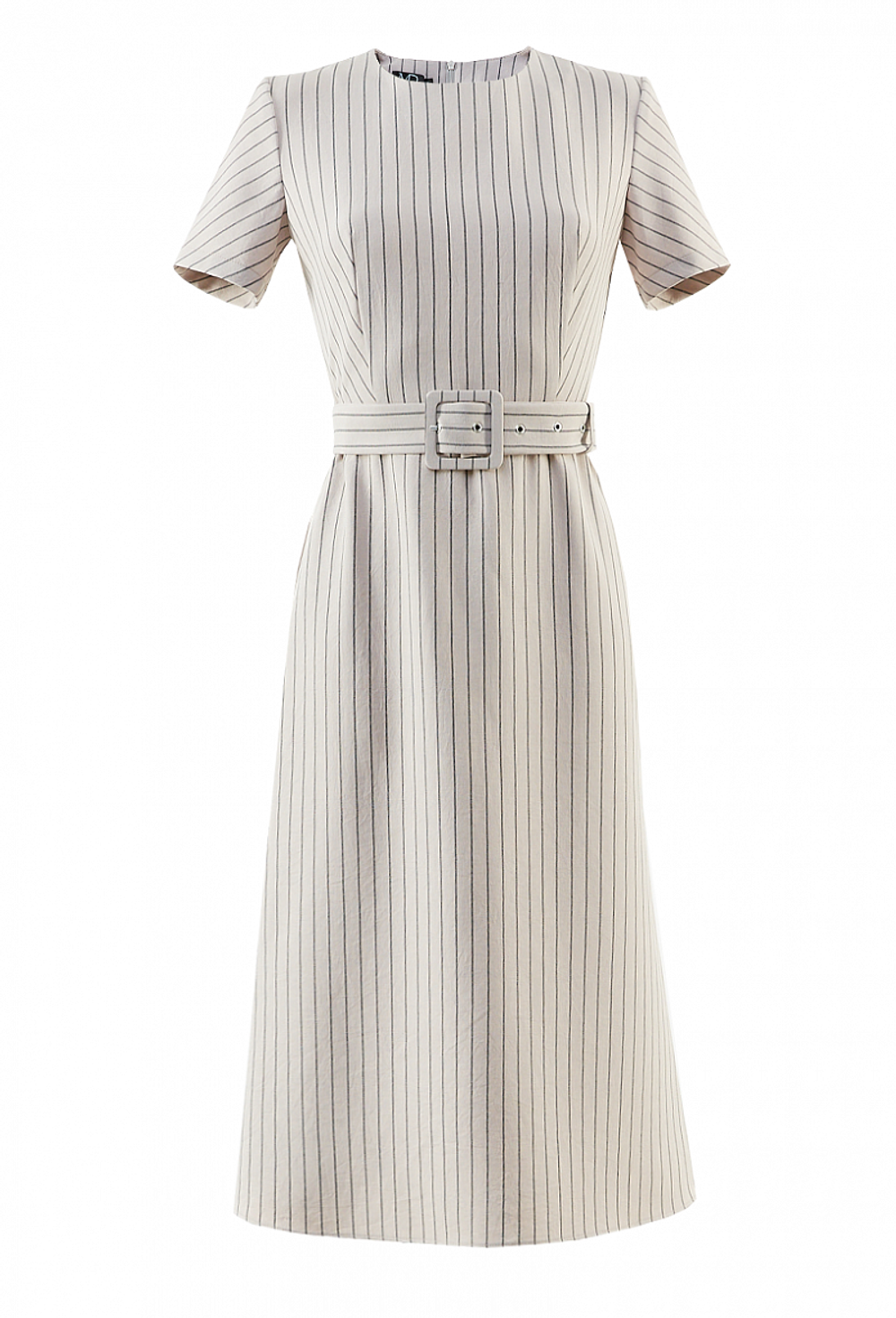 Льняное платье с поясом и коротким рукавом серое 27-01-20 SS