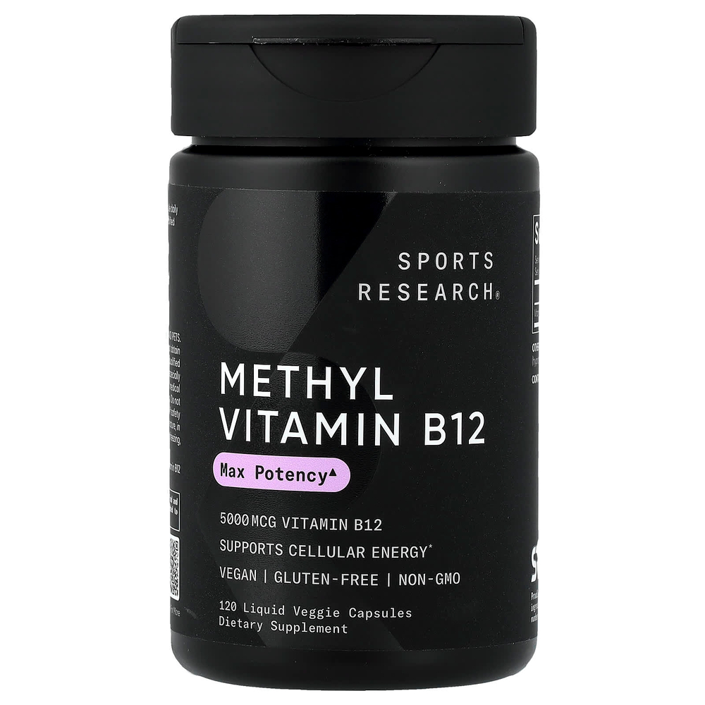 Sports Research, метил витамин B12, 5000 мкг, 120 растительных капсул с жидкостью