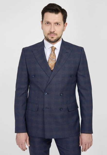Мужской двубортный костюм (синий) В93
