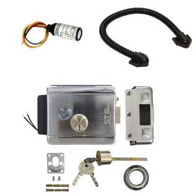 Электромеханический замок накладной для установки на улице (для калитки и двери) ST-EL-06 универсальный (Правая/левая, открывается внутрь/наружу) Корпус нержавеющая сталь. с БУЗом и гибким переходом.