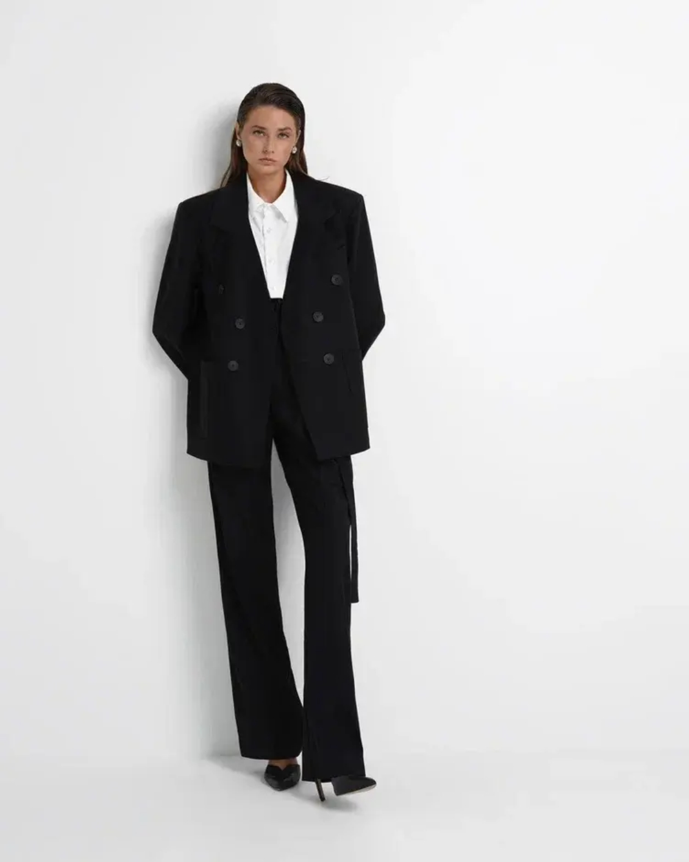 Двубортный жакет из костюмной ткани