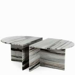 Кофейный стол сет 2 шт Lunden 60х70 см, чёрно-белый мрамор