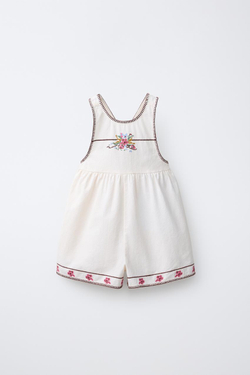 ZARA КОРОТКИЙ КОМБИНЕЗОН С ВЫШИВКОЙ КРЕСТИКОМ, ЭКРЮ