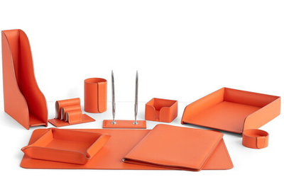 Настольный набор руководителя 10 предметов из оранжевой кожи