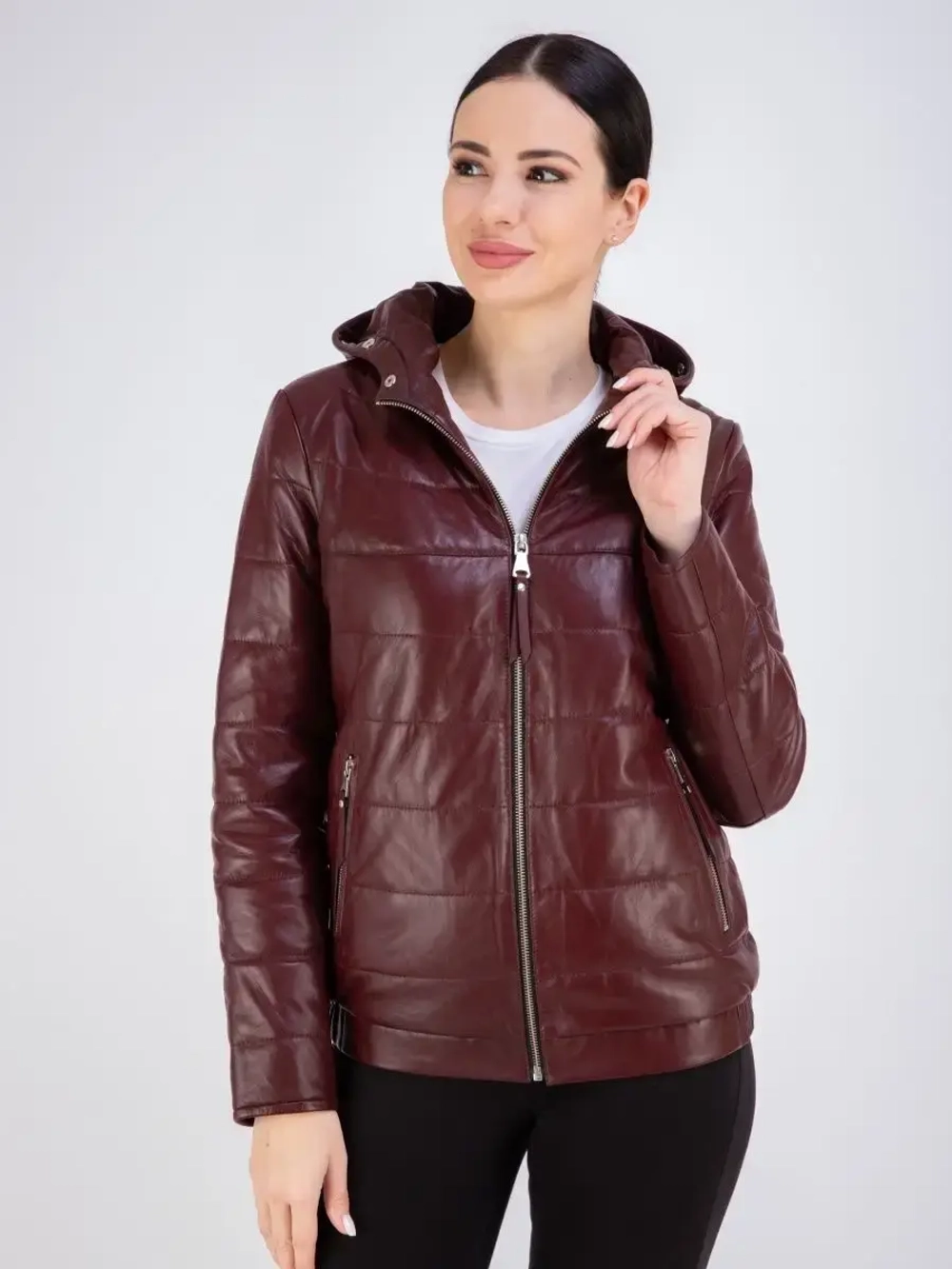 Куртка женская из натуральной кожи с капюшоном Турция