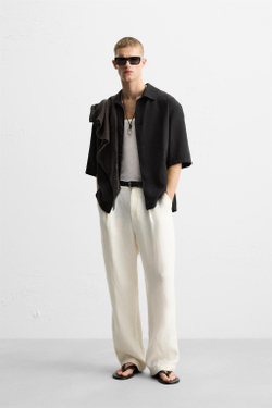 ZARA РУБАШКА RELAXED FIT ИЗ СТРУЯЩЕЙСЯ ТКАНИ, ЧЕРНЫЙ