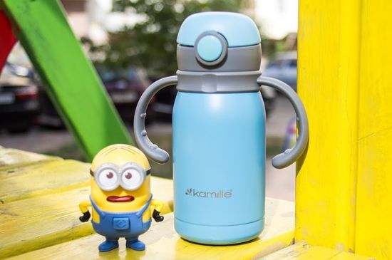 Термос для детей 300 мл. Kamille KM-2019 с ручками и трубочкой из нержавеющей стали