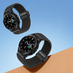 Эластичный ремешок черного цвета (Black Unity) от Dux Ducis для смарт часов Samsung Galaxy Watch 3, 4, 5, 6 и 7 (размер крепления 20мм), серия Strap (Mixture Pro Series)