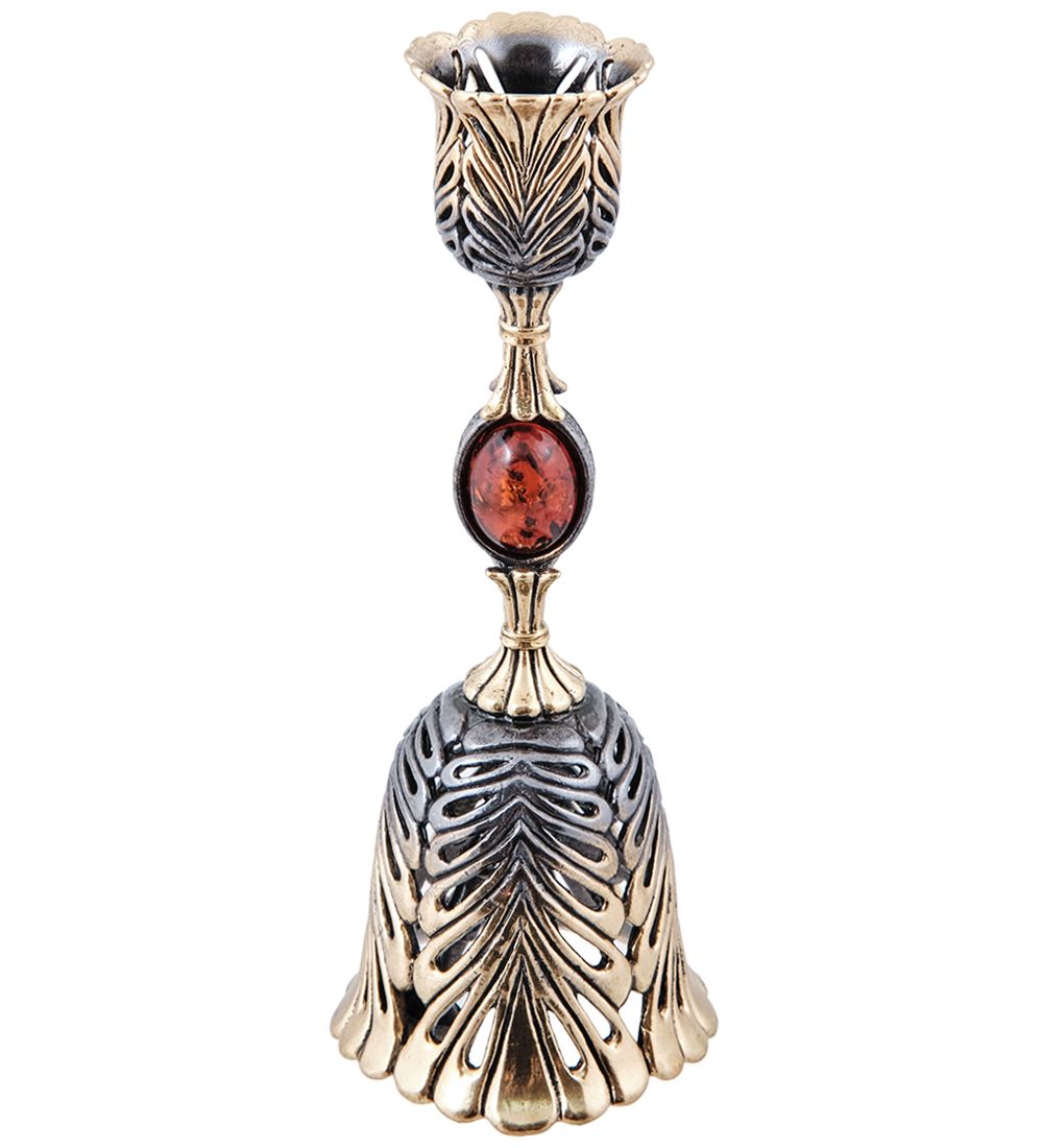 AM-3953 Колокольчик-подсвечник «Лебединое перышко» (латунь, янтарь)