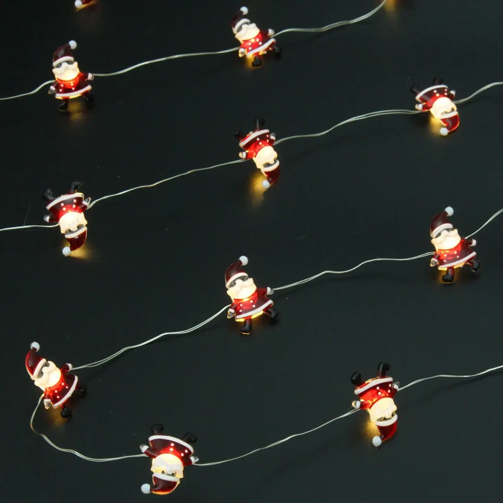 Гирлянда для дома «Дед Мороз» (3,3*2,5см) на батарейках 2,0 м 20 ламп LED, 1 реж., IP-20, Теплый белый (батарейки CR2032)