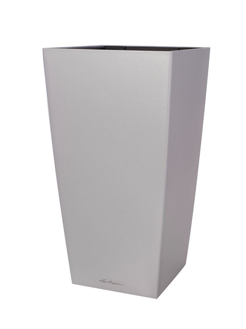 Кашпо Lechuza "Cubico Complete silver metallic" (пластик), 30x30xH56 см