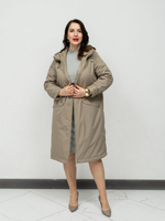 Плащ женский утепленный демисезонный с капюшоном длинный большие размеры
