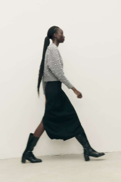 ZARA ТРИКОТАЖНЫЙ БОМБЕР С ИСКУССТВЕННЫМ ЖЕМЧУГОМ, МЯГКИЙ СЕРЫЙ