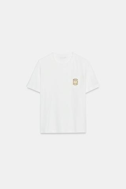 ZARA ФУТБОЛКА С МЕТАЛЛИЧЕСКОЙ ОТДЕЛКОЙ, БЕЛЫЙ