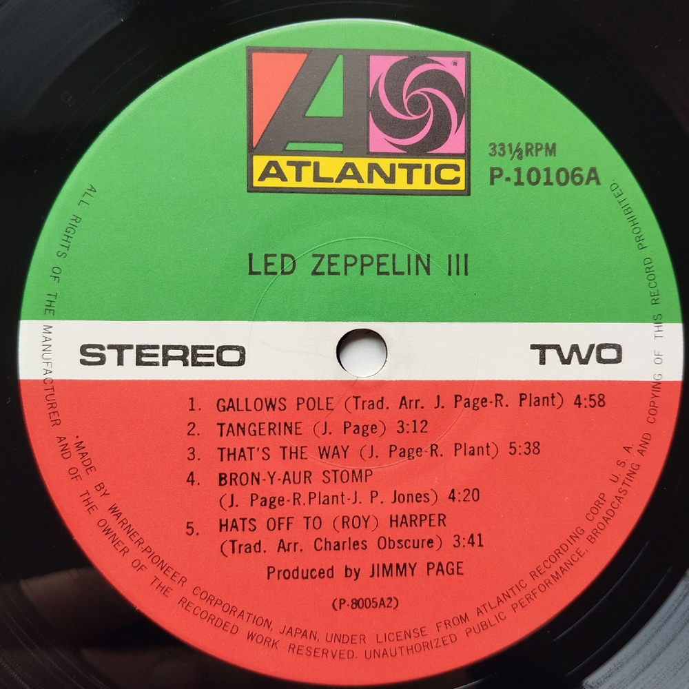 Винтажная виниловая пластинка LP Led Zeppelin III (Japan 1976) (No Obi) Immigrant Song