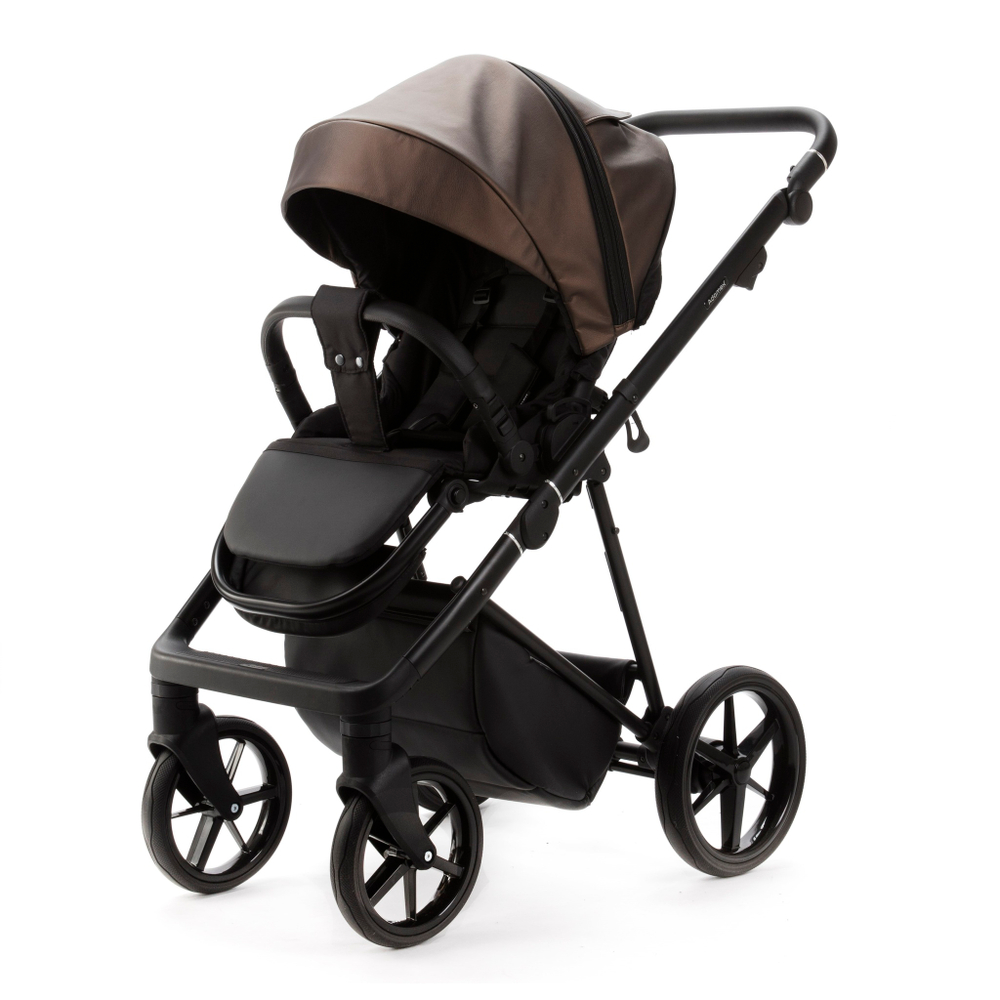 Детская универсальная коляска Adamex Vasco Deluxe V-SM16 2 в 1, Бежевый металлик Экокожа