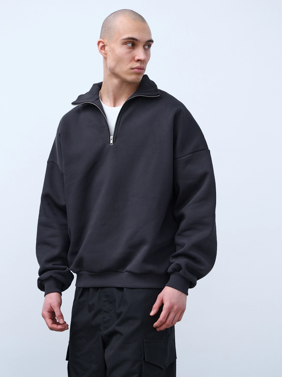 Свитшот с воротником на молнии с начесом (графит)