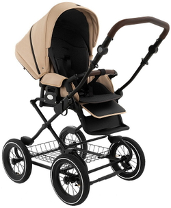 Детская коляска Roan Bass Next Classic Кожа d12 3 в 1 с автокреслом Elo Lux Black RCL302/1 Caramel