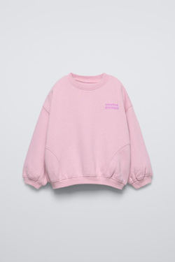 ZARA ОДНОТОННАЯ ТОЛСТОВКА С НАДПИСЬЮ, РОЗОВЫЙ