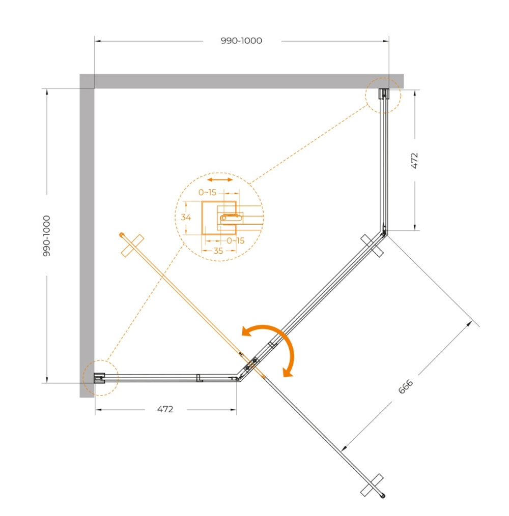 Душевой уголок Cezares PLANE-P-1-100-C-GM, 100х100х195, профиль оружейная сталь, стекло прозрачное