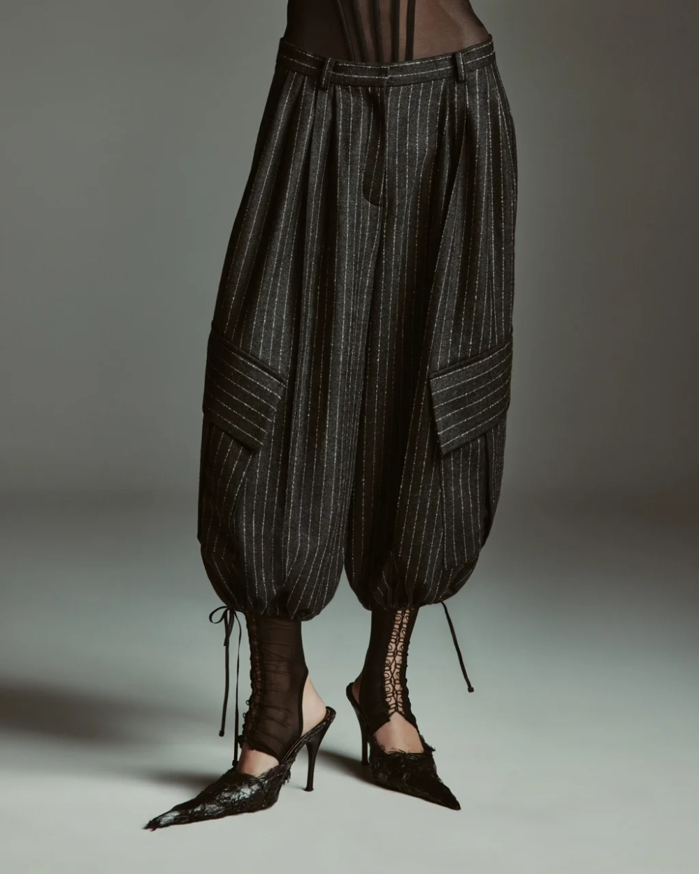 Бриджи из шерти в полоску М, Серые