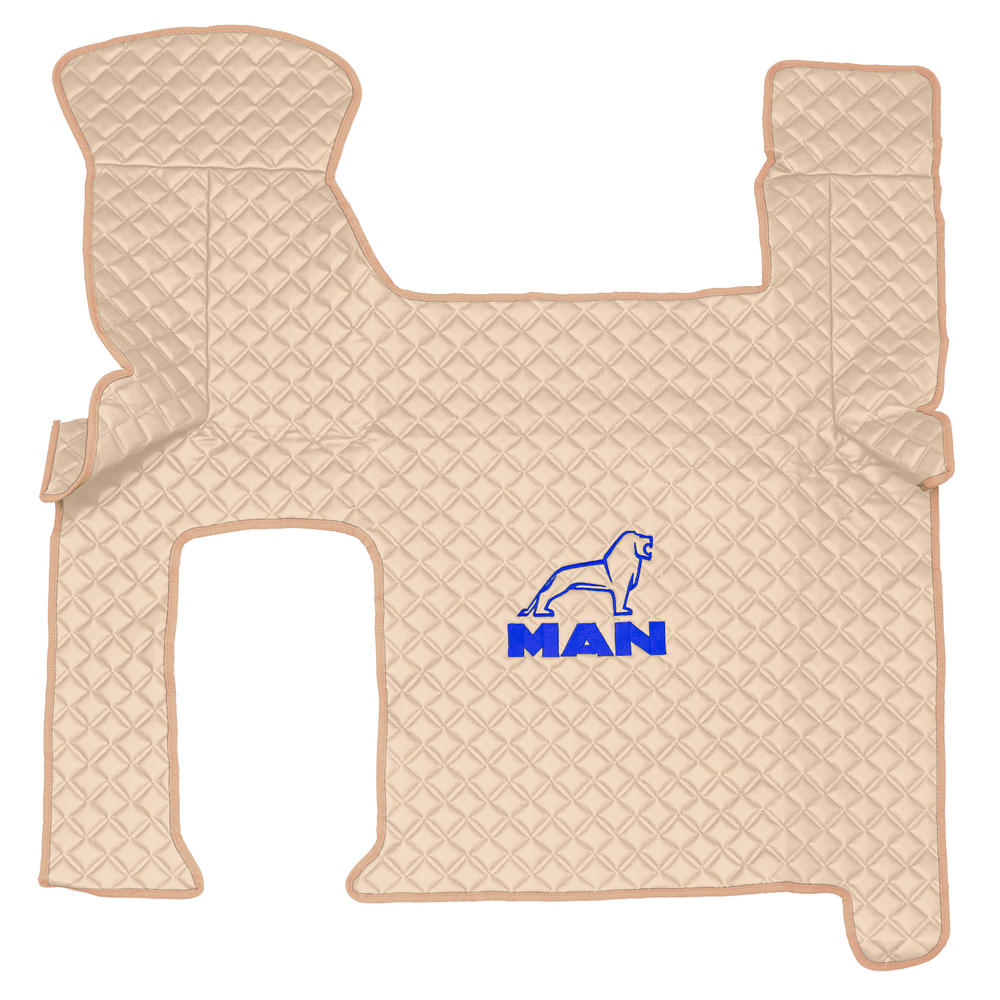 Ковры MAN TGX с 2-мя ящиками (механика)  (экокожа, бежевый, бежевый кант, синяя вышивка)