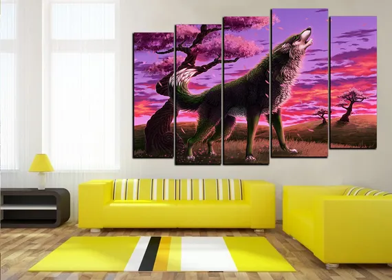 Модульная картина "Волк на закате"