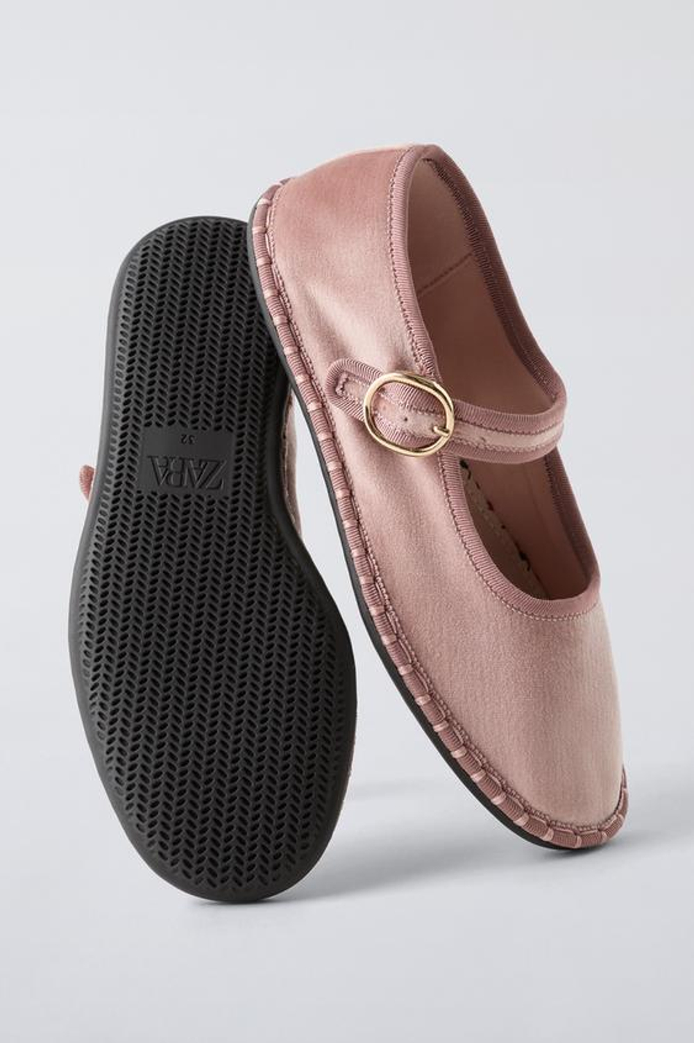 ZARA БАЛЕТКИ ИЗ БАРХАТА, РОЗОВЫЙ