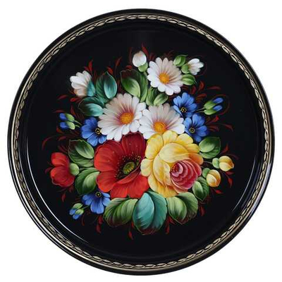 Жостовский поднос декоративный, размер 30 см (A9), металлический